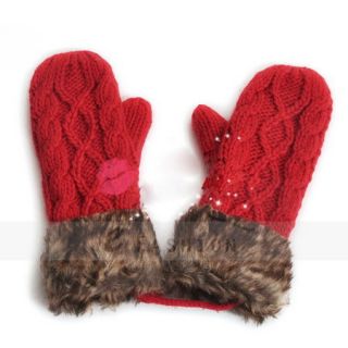 Women Ladies Warm Knitted Fleece Lined Gloves Mittens 122 0039