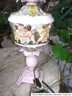 Romantische Tischlampe Capodimonte Shabby Chic Porzellan rosefarben