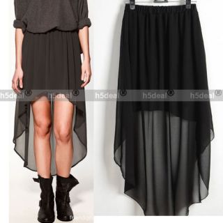 Sexy Asym Hem Chiffon Skirt Ladies Long Maxi Dress Elastic Waist 3