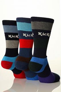 Mens 3 Pair Kickers Multi Striped Cushioned Socks
