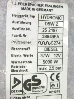 Eberspächer Hydronic D5WZ Zuheizer Diesel Zusatzheizung Standheizung