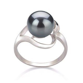 PearlsOnly Sonja Schwarz 9 10mm AA Süßwasser Platin 750 Perle Ring