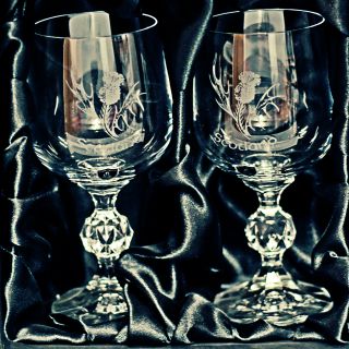 Hand graviert Keltisch Kristall Wein Gläser Schottland Distel