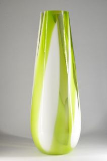 XXL Grosse Glas Elegante Bodenvase Gruen Weiss Design Murano
