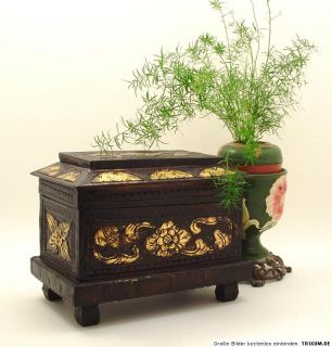 orientalische Truhe~Gold Antik~Kunst~Schmuckkasten~Holz~geschnitzt