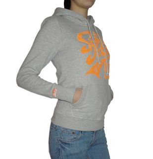 Superdry Damen Kapuzenpullover Sweatshirt Hoodie Vintage Grau/Orange