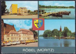 AK Röbel Müritz Hafen 1980, Rathaus, Schule, Trabi, DDR