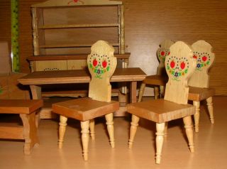 Puppenstube Puppenhaus Möbel Holz ca. 60er Jahre 8 Teile