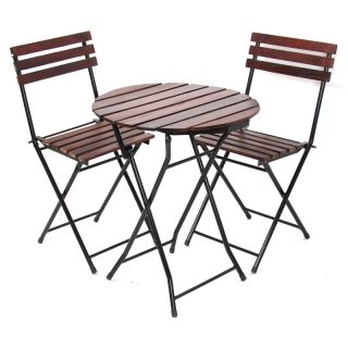 Biergarten Garnitur Garten Sitzgruppe, Holz, Tisch rund + 2 Stühle
