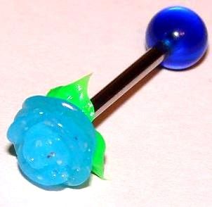 Silicone Blue Glitter Rose Tongue Bar Kind to Teeth 14g