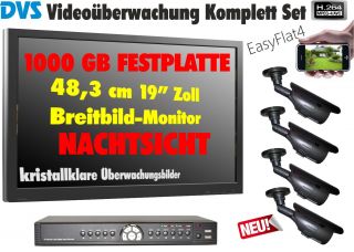 NEU Komplettsystem Überwachungset 1000GB 19 MONITOR