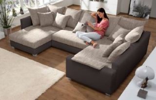 Wohnlandschaft Eck Couch/Sofa mit Federkern Polsterung und 16 Kissen #
