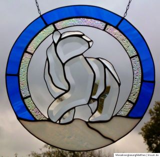 Bleiverglasung Facetten  Fensterbild Eisbär im Polarlicht  Ring in