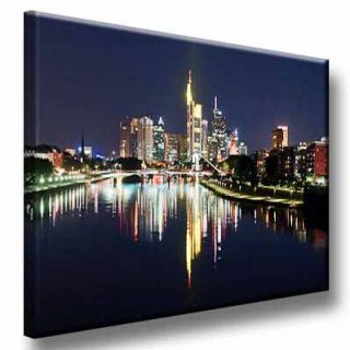 Leinwand Bild Frankfurt Skyline Wasser Spieglung Farben Städte City