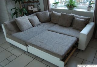 Lounge Sofa,Couch,Wohnlandschaft, creme Weiss K.Leder,Stoff Sand
