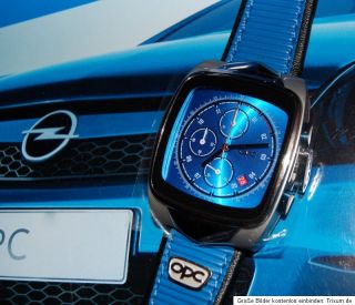 original limitierte Opel OPC Uhr Blue Edition Chronograph Kalbs Leder