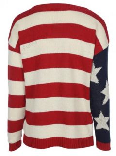 Pullover Damen USA Flagge Langärmelig Rot Blau Weiß Größen 36 38