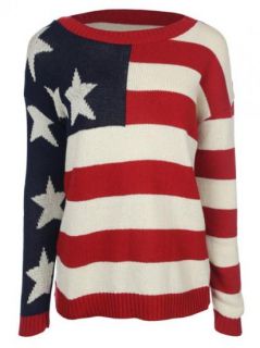 Pullover Damen USA Flagge Langärmelig Rot Blau Weiß Größen 36 38