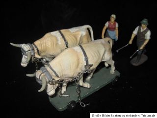 Lineol Figuren Bauernhof 8cm Ochsen Tiere Gespann mit Bauer und Frau