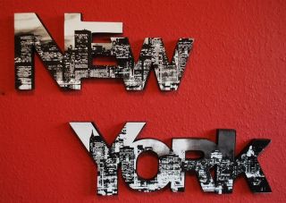 Schriftzug NEW YORK Wanddeko Wandtattoo Holz Druck Bild Wandbild 2 er