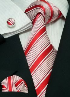 Landisun 16G helles Rot Streifen 100% Seide 3tlg Krawatten Set 3 Tage
