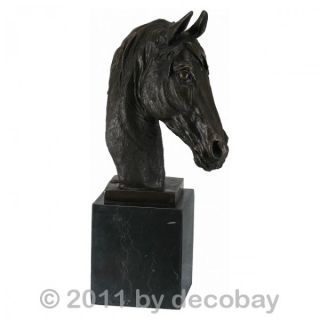 Antik Dekoration Bronze Skulptur Kopf vom Pferd auf Marmor Sockel Deko