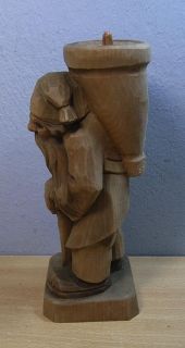 Vintage Wood Carved German Gnome Candle Holder #N