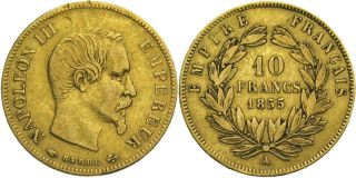 C102 Frankreich 10 Francs 1855 Napoleon III. 1852 1870 Gold