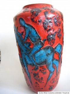 Scheurich Keramik Vase Bodenvase mit Pferd und Reiter LAVA GLASUR ART