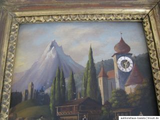Feine Bilderuhr grahmt Öl gemalt auf Blech wohl Tirol sehr feine