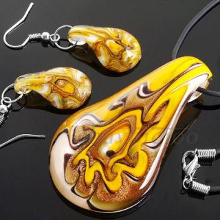 Schmuckset Glas Ohrringe Halskette Glitzer Gelb CHARMS
