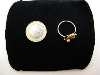 R661 585er 14kt Gelbgold Gold Ring mit Perle und Zirkonia, Handarbeit
