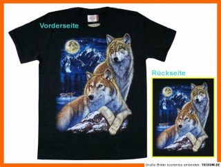 Rock Eagle T Shirt Wolf Paar+Mond+Gebirge, Gr. M, Western Biker