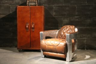 Vintage Leder Design Sessel Nash antik Chromgestell Stahl Clubsessel
