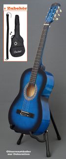 Akustik Gitarre Klassikgitarre Konzertgitarre Blau Schwarz mit Tasche
