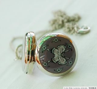 NEU Amulett+Uhr+Spiegel+xxl Kette+Etui Schmetterling