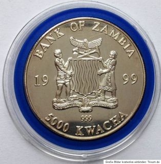 Sambia/ZAMBIA 5000 Kwacha 1999 ELEFANT 1oz Silber 999