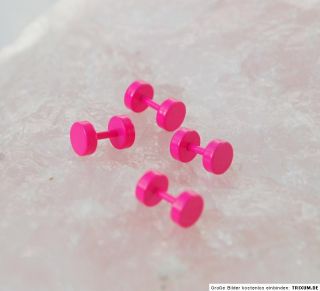 Stck pink leuchtend Doppel Fake Tunnel Ohrring plug Größe  6 mm
