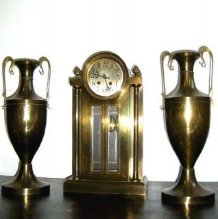 Jugendstil Art Deco Portaluhr Pendule + 2 Vasen Kaminuhr Uhr Mantle