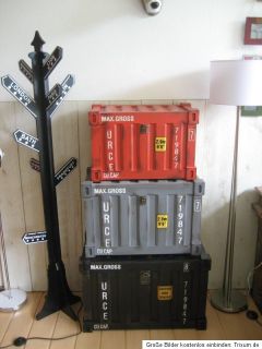 XL Truhe Holz Container Vintage Metall Optik Grau 64 cm Deko Loft