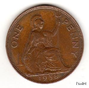 One Penny GEORGE VI DGBROMNREX 1938 Großbritannien England
