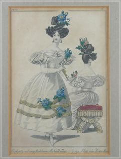 Biedermeier Mode Druck / Stich 1830 Dame im Kleid