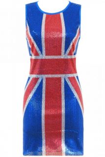 Union Jack Dress Flag Sequin Uk Sizes 10 12 14 Mini Party Club Fancy