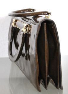Vintage Lackleder Tasche 60er 70er Ledertasche Clutch Olivgruen Leder