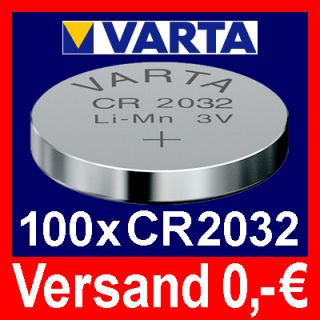 100x CR2032 Lithium Knopfzelle 3V CR 2032 VARTA lose°