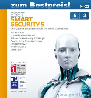 ESET Smart Security 5 fuer 5 PCs 3 Jahre Jetzt inkl GRATIS Eset Mobile