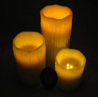 LED Wachs Kerzen 3er Set mit Funk & Fernbedienung aus Echtwachs für