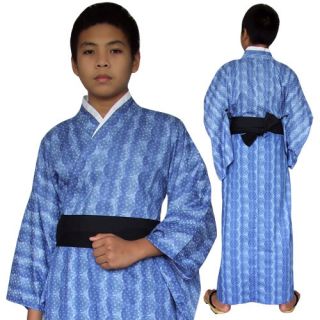 jungen yukata kimono samurai kostüm baumwolle obi blau