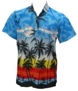 La Leela Light Blue Palm Tree Printed Aloha Hawaiian Shirt