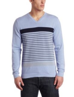Kenneth Cole Mens V Neck Printed Stripe Sweater Clothing